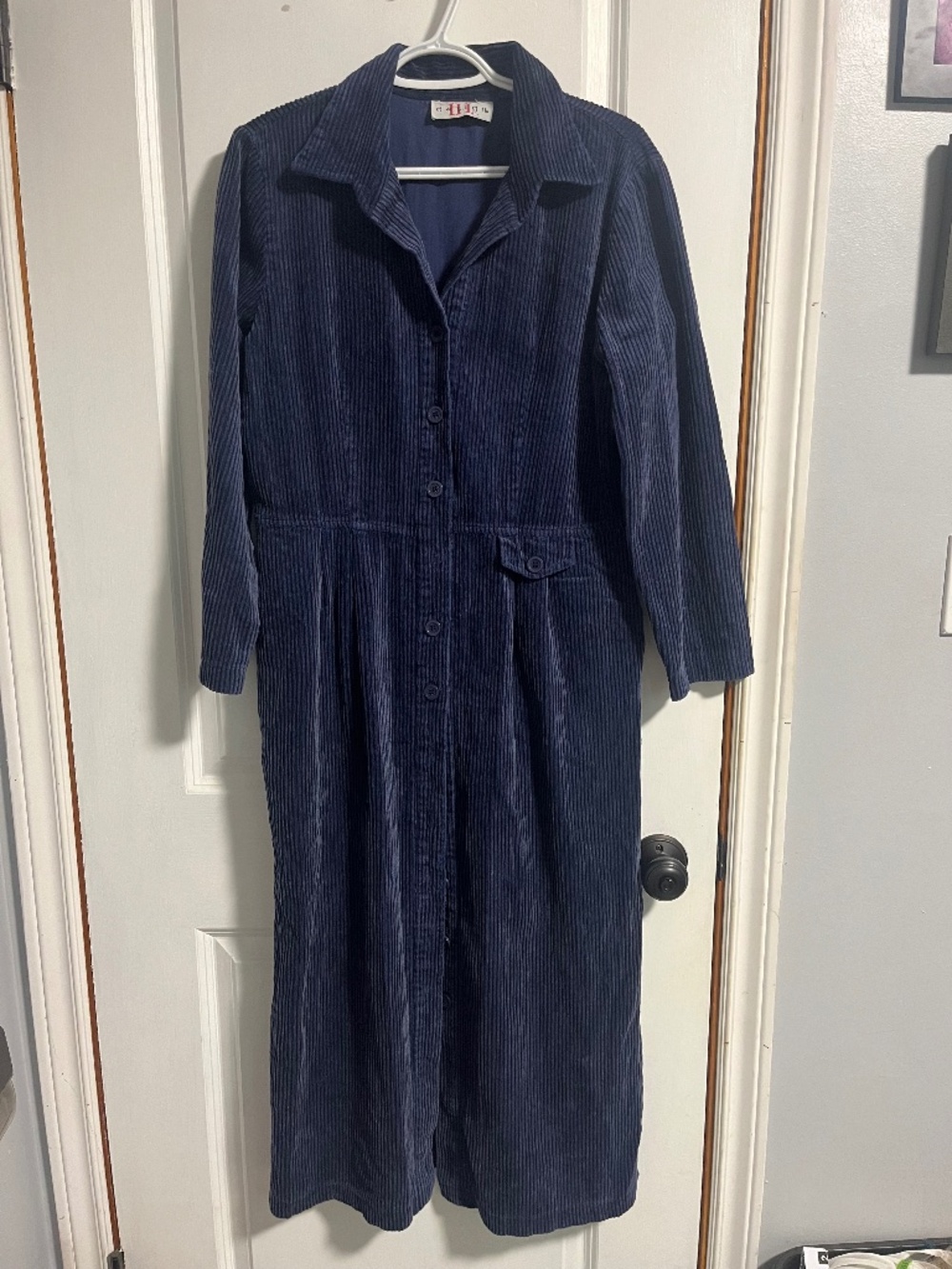 Vintage 90s corduroy indigo blue maxi dress